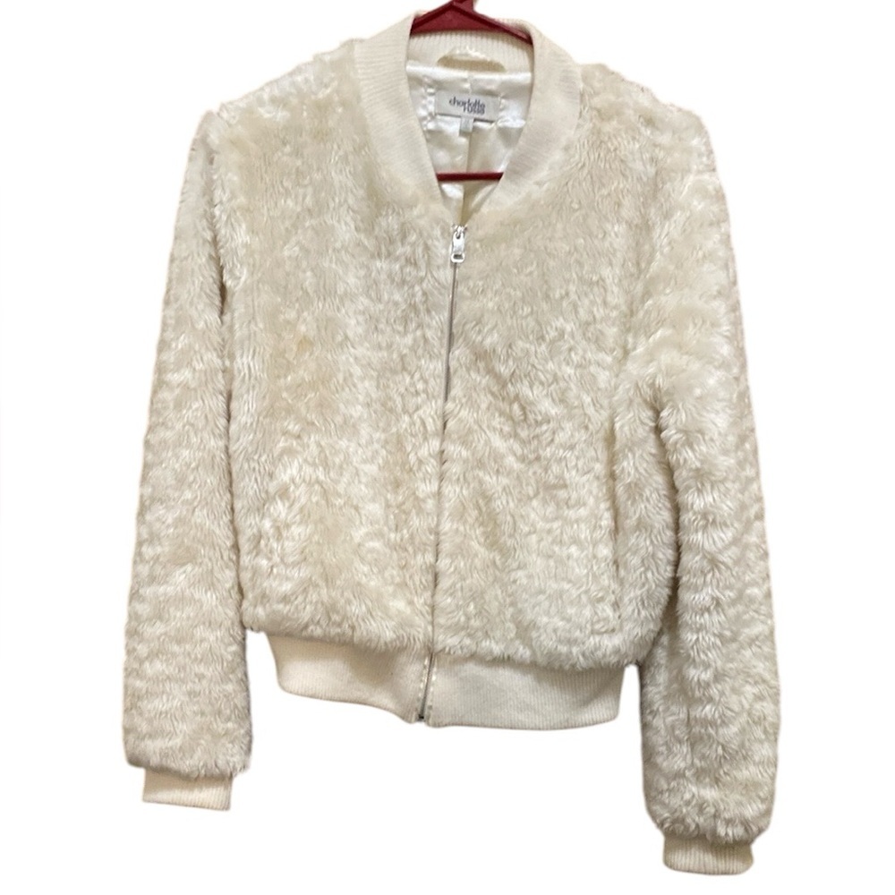 Charlotte Russe Cream Teddy Jacket Plush Bomber Style